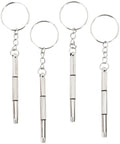 Compact 4 Piece Mini Eyeglass Screwdriver Set With 3 In 1 Flathead And Phillips Drivers, Eyeglass Tightener Keychain, silver keychains
