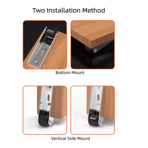Two installation methods for Heavy Duty Vertical Track Roller Wheels For Sliding Door Sagging Support Rock Solid Carbon Steel Build.