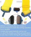Comparison of No Sweat Seamless Paint Roller Brush with a standard roller, showing improved bristle design and coverage.