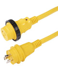 30A 125V Marine Shore Power Cordset 25 Ft Yellow Weatherproof Dockside Power Solution With Watertight Plug And Connector 10 Gauge Marine Cable Nickel Plated Contacts