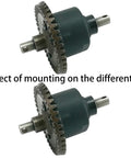 Upgraded Differential Gear Set Kit For 1/10 RC Cars Includes Output Gears 2 Spider Gears 2 And Spur Gear Compatible With Slash 4x4 Series Ford Rally Stampede XO1 Raimo And Other 1/10 Diff Upgrades, showing diff gear assembly.