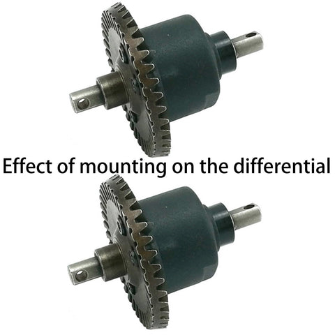 Upgraded Differential Gear Set Kit For 1/10 RC Cars Includes Output Gears 2 Spider Gears 2 And Spur Gear Compatible With Slash 4x4 Series Ford Rally Stampede XO1 Raimo And Other 1/10 Diff Upgrades, showing diff gear assembly.