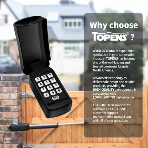 Universal Wireless and Wired Keypad for Gate Opener TC188 Keyless Entry Panel open with cover showing digital code pad