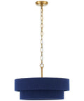 ELYCCUPA 20” Navy Blue Boho Hand Woven Pendant Light Brass Adjustable Coastal Chandelier with chain for dining room.