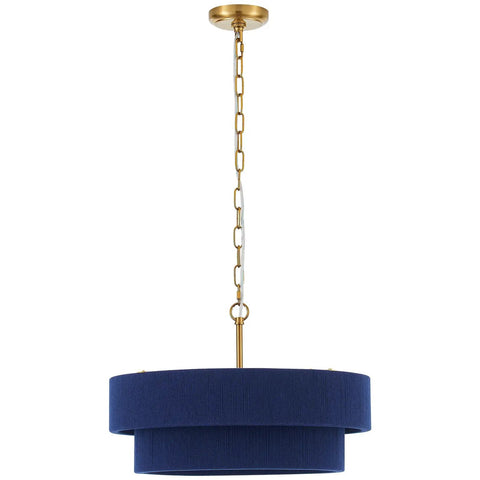 ELYCCUPA 20” Navy Blue Boho Hand Woven Pendant Light Brass Adjustable Coastal Chandelier with chain for dining room.