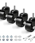 Heavy Duty Swivel Caster Wheels Set Of 4 Low Profile 2 Inch Casters With Hella Sturdy 2200 Pound Capacity Smooth Rolling Rig For Workbenches Shop Carts And Furniture American Thread Stem with mounts and tools