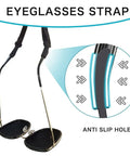 No Tail Adjustable Glasses Strap For Kids And Adults That Stays Put And Keeps Sunglasses From Slipping Around Your Neck Silicone Eyewear Holder Black 3 Pack, shown with anti-slip features.