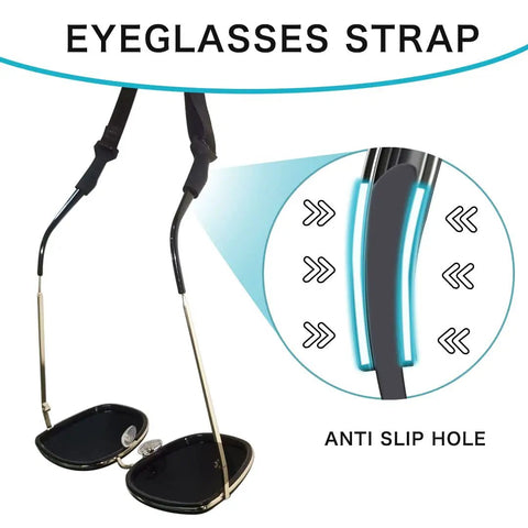 No Tail Adjustable Glasses Strap For Kids And Adults That Stays Put And Keeps Sunglasses From Slipping Around Your Neck Silicone Eyewear Holder Black 3 Pack, shown with anti-slip features.