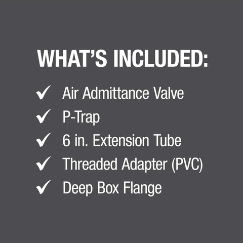 What's included list for Workhorse 8 DFU Capacity Air Admittance Valve Installation Kit For DWV Systems
