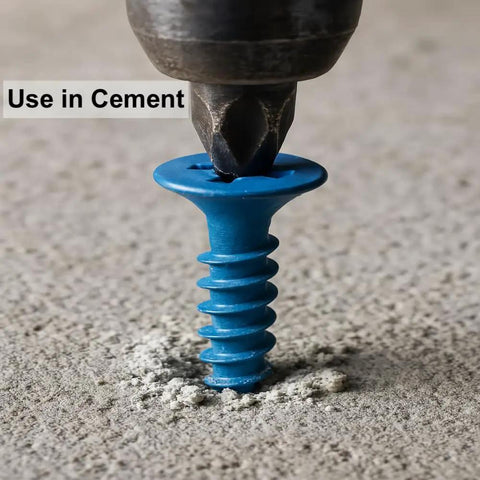 Blue coated 100 pack three sixteenth inch by one and three quarter inch flat head Phillips diamond tip concrete screw in cement.