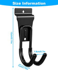 Gladiator Style Slatwall Hooks 10 Pack Heavy Duty Garage Hangers for Tools and Garden Hose Durable Metal Wall Mounts with Anti Skid Cushioned Rubber, Easy One Step Mount Proslat and Flow Wall Compatible front view with dimensions.
