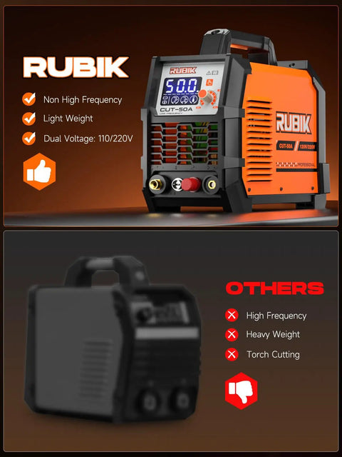 Dual Voltage Plasma Cutter 50 Amp For Home Workshop 110 to 220 Volt With Three Quarter Inch Cutting Capacity And One Half Inch Clean Cut LCD Display Non Touch Pilot Arc 2T 4T Cutting Modes