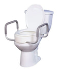 Premium Elongated Toilet Seat Riser With Removable Arms, Heavy Duty Molded Plastic, Nineteen And One Half Inch Diameter