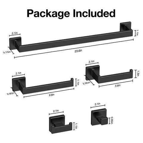Matte Black Bathroom Accessories Set Five Piece Wall Mounted Hardware Kit Built To Last In 304 Stainless Steel Rustproof Towel Bar Rack With 23 Inch Towel Rails For A Modern Sleek Look.