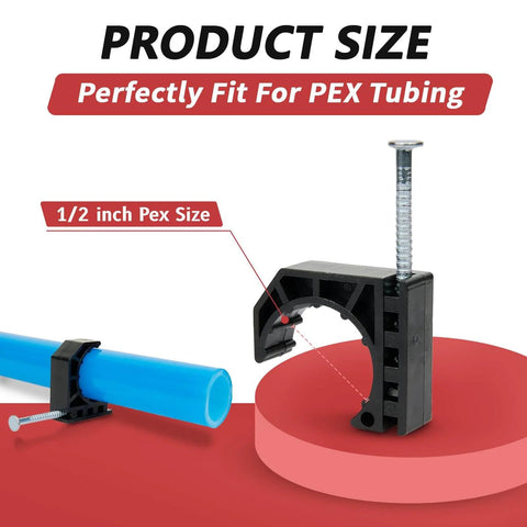 Pack Of 50 Black Half Clamp J Hook With Nail For 1/2 Inch PEX Tubing Pipe Support, Durable Plastic Mounts For Easy Positioning And Quick Secure Hold, PEX Only, PPSU1807019