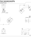 Technical diagram of Magellan Tub And Shower Faucet In Matte Black with Solid Brass Body, dual cross handles, and 1/2-14 NPT connections.