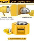 MMNZE 5T mini hydraulic jack, yellow metal cylinder with threaded locking collar and 6mm stroke