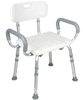 Deluxe Spa Shower Chair With Arms And Back For Safe Bathing No Slip Stability, Senior Shower Seat Supports Up To 350 Lbs, white with light gray arms