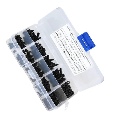 M2.5 Hex Socket Head Cap Screws And Nuts Kit 300 Pieces 12.9 Grade Black Alloy Steel in plastic storage box