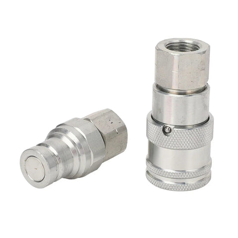 2 Pcs Heavy Duty Hydraulic Quick Coupler Set 3 8 In Npt Flat Face Fittings With Zip Caps For High Pressure Excavator Construction Keeping Tight Seals Made From Carbon Steel Zinc Coat Allowing For Easy Hook Up No Leak Guarantee On Heavy Jobs. two couplers