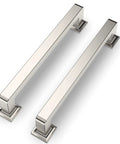 Close-up of 5 Inch Brushed Satin Nickel Cabinet Handles Set Of 20 For Kitchen Cabinets Drawers And Furniture DIY Ready Hardware With Screws