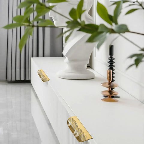 Two Pack Brass Edge Pulls With Copper Back Mount For Concealed Hidden Drawer Wardrobe Doors Arc Finger Pulls Hollow Out Design
