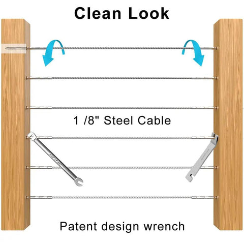 Marine Grade Stainless Steel T316 Right And Left Handed Swage Lag Screws For Wood Posts 1 8 Inch Steel Cable Railing Kit DIY Deck And Stair Cable Railing Hardware Wrench Included DM35 setup