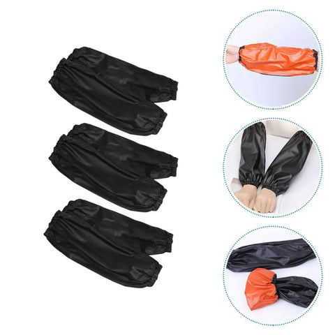 Built Different Waterproof PVC Oversleeves Three Pack Long Arm Protectors for kitchen and garage work, features black and orange colors.