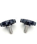 Close-up of 3/8 Inch Thumb Screw Bolts With Black Plastic Clamping Knobs 304 Stainless Steel 3/8 16 Thread No Hassle Wrench Free Grip