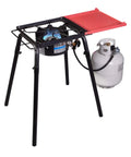 Pro 30 Single Burner Grab-and-Go Outdoor Stove with 30,000 BTU cast aluminum burner and foldable side shelf, showing propane tank.