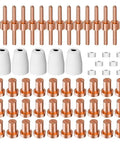Solid 60 Pack Pt31 Plasma Cutter Consumables With Premium Nozzles Electrodes And Tips For Cut 40 Cut 50 Machines parts including nozzles and electrodes.