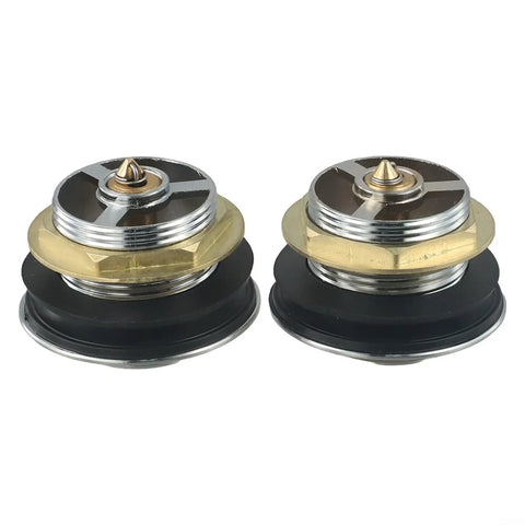 Bathroom Silver Pop-Up Bathtub Waste Drain-Plug, Alloy and Brass Floor Drain for Tub, Water-Tight Seal Push Button Mechanism(2pcs), close-up view.