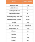 Specifications table for Heavy Duty Self Centering Vise For CNC Machines with dimensions and clamping ranges.