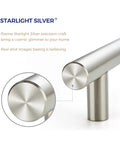 Close-up of a brushed nickel cabinet pull, showcasing the 5-inch size and stainless steel construction for kitchen drawers.