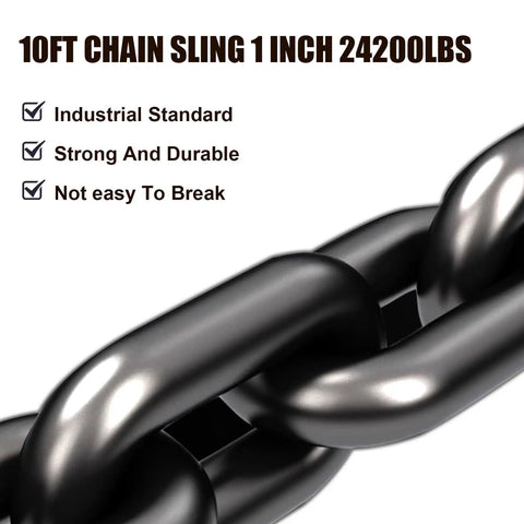 4 Leg Chain Sling For Lifting 1 Inch Chain With Hooks Heavy Duty 11 Ton 10 Foot Per Leg Rigging Kit 24,200 Lbs Capacity Alloy Steel 