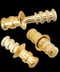 Gold Zinc Alloy Table Bolt Sleeve Connectors Kit, 15 Pcs Dowel Pins With Sockets for extension tables and cabinets on black background