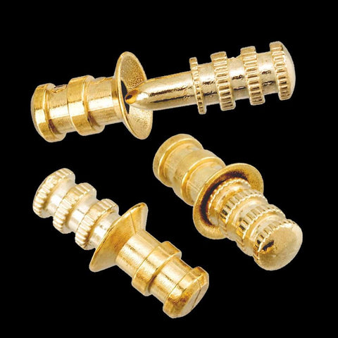 Gold Zinc Alloy Table Bolt Sleeve Connectors Kit, 15 Pcs Dowel Pins With Sockets for extension tables and cabinets on black background