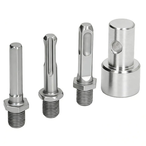 Earth Auger Adapter For 1 To 3 Garden Drill Bits With 2 Slots And 2 Pits, Carbon Steel Construction, 1/2 Inch Thread, Round Shank