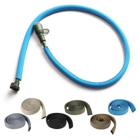 Blue and beige insulated hydration tube covers in neoprene, various colors, Beige Insulated Hydration Tube Cover 92cm For Water Bladders