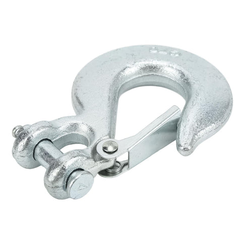 Set Of 2 1/4 Inch Safety Chain Hooks, Beefy 12,600 Lbs Forged Steel Clevis Slip Hooks With Safety Latch, shiny silver finish