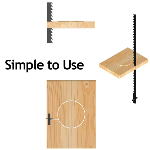 Badass Precision 3 Inch Pin End Scroll Saw Blades 45 Pack image showing wood cutting layout and tools for simple use.