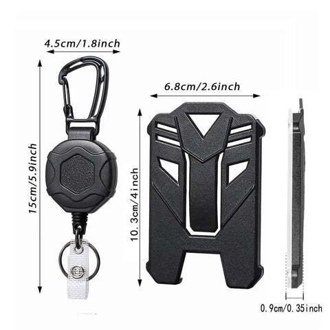 Retractable Badge Reel With Heavy Duty Carabiner Clip And Lanyard For ID Cards Holder, black, measurements shown, built for everyday carry