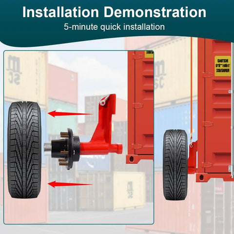 Two Pack Heavy Duty Shipping Container Wheels Kit With 6 Lug Axle, illustration showing wheel attachment to container