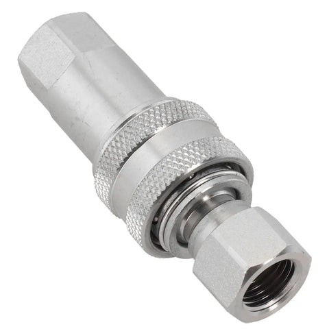 Heavy Duty Carbon Steel Hydraulic Quick Connect Coupler M14x1.5 Female Thread High Pressure Steel Ball Locking Self Closing Stops Leaks Knuckle Tight Thread Under Heavy Industrial Vibration Rock Solid Long Life Handles The Hammer On Big Machines., close-up threaded hydraulic coupler