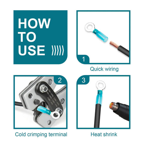 Instructions for using 160-Piece Heat Shrink Wire Connectors Set 22-10 AWG Ring Terminals Waterproof for Marine and Automotive