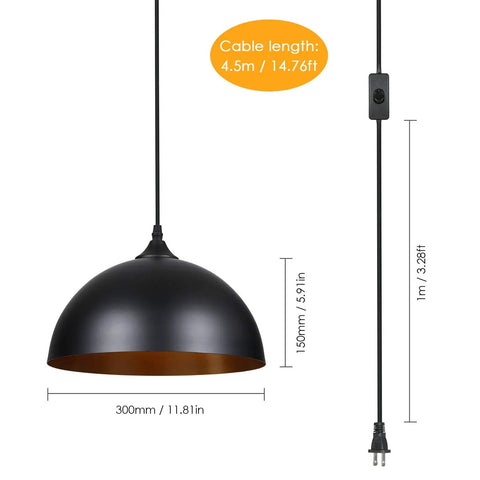 Dope Two Pack Metal Dome Pendant Lights With 15 Foot Plug In Cord And On Off Switch For E26 Bulbs Black Barn Farmhouse Style Pendant Lighting