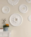 Wall display of Palmetto Ceiling Medallion 20 7/8 Inch Outer Diameter And 3 5/8 Inch Inner Diameter With 1 5/8 Inch Projection And 5 Inch Canopy