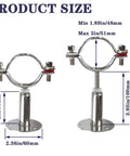 Front view of two 2-inch stainless steel pipe clamp supports with mounting bases (2-pack)