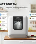 Gonna Love This No Hookup Countertop Dishwasher With Built In Six Liter Water Tank Portable Compact Cleaner showing five wash cycles and functions.