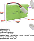 2 Pack 9.6V 2800mAh AA NiMH Rechargeable Batteries with Tamiya Plug and USB Charger Cables for RC Cars, Trucks, Tanks